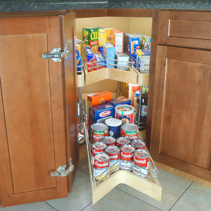 Corner Swivel Shelves + Drawers